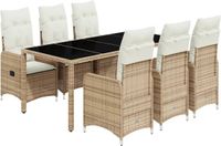 vidaXL 7-delige Bistroset met kussens, polyrattan, beige