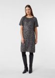 Comma Jurk met pailletten en split, lange mouw, ronde hals, kuithoogte, antraciet, maat 40