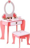 Rijoka Houten Kaptafel Met Krukje en Spiegel – Make-up Dresser – 49x34x97cm - Roze