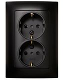 SIMON Dubbel Schuko stopcontact, Simon 10, 250 V, 10 A, plat en dun wandstopcontact, eenvoudige montage, inclusief frame, deksel en mechanisme, zwarte aansluiting