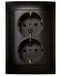 SIMON Dubbel Schuko stopcontact, Simon 10, 250 V, 10 A, plat en dun wandstopcontact, eenvoudige montage, inclusief frame, deksel en mechanisme, zwarte aansluiting
