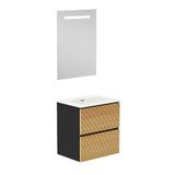 Baikal Dash badkamerkast met 2 laden, wandmontage, incl. keramische wastafel, onderkast 46 cm, gemonteerde wastafel, 60 cm, tweekleurig