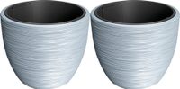 Prosperplast Plantenpot/bloempot Furu Stripes - 2x - buiten/binnen - kunststof - lichtgrijs - D40 x H40 cm - met binnenpot