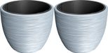 Prosperplast Plantenpot/bloempot Furu Stripes - 2x - buiten/binnen - kunststof - lichtgrijs - D40 x H40 cm - met binnenpot