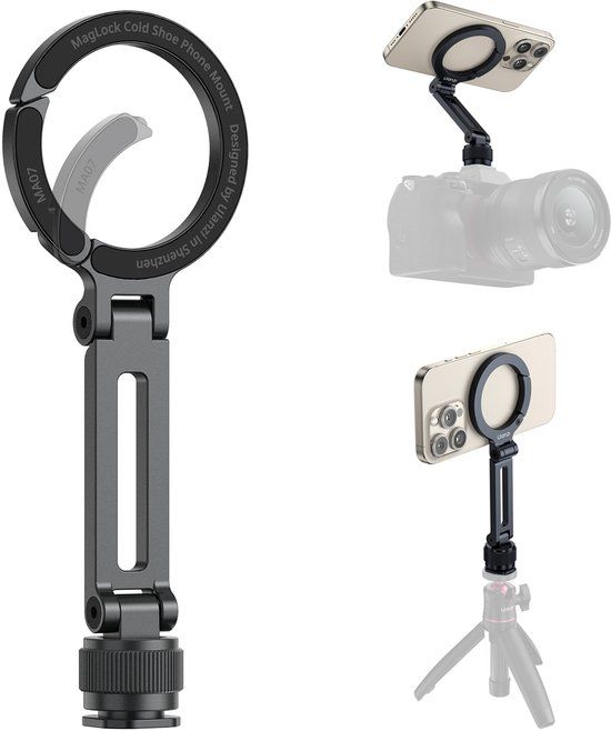Ulanzi MA07 MagLock telefoonhouder voor statief & Cold Shoe - MagSafe Compatibel - Arca-Swiss Quick Release - Aluminiumlegering - Zwart
