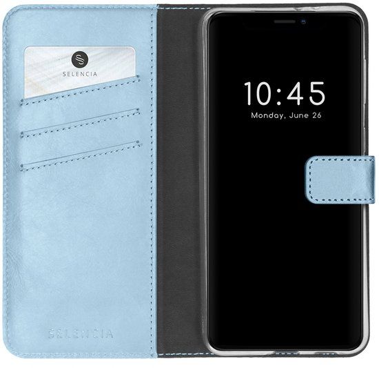 Selencia Echt Leren Bookcase voor de Apple iPhone 13 Mini - Air Blue