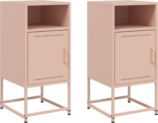 vidaXL Nachtkastjes 2 stuks 36x39x78 cm Roze Staal