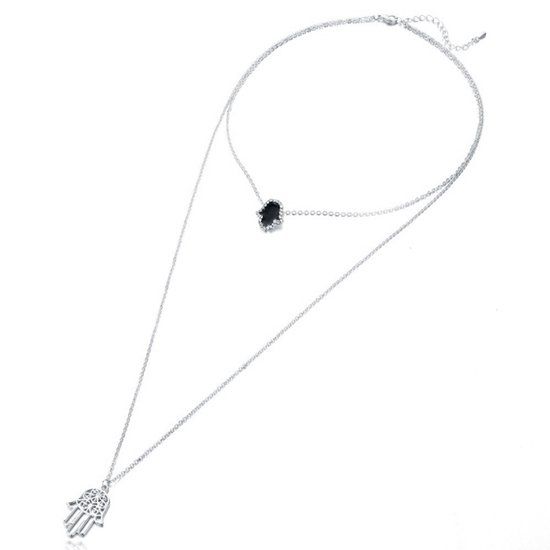 LGT JWLS Lookinggoodtoday Gelaagde dames ketting Fatima Hand hanger Zilverkleurig