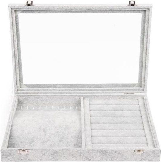 LYVION Sieradendoos - Grijs - Fluweel - Voor kettingen, armbanden, horloges en ringen