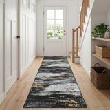 vidaXL Runner Tapijt LESAKA Zwart Goud 100 x 400 cm Diamantvelvet