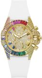 Guess True GW1047L2 Dameshorloge, Analoog, Quartz, Roestvrij Staal, 39mm, Siliconen Band, Wit, 5 ATM, Datumweergave