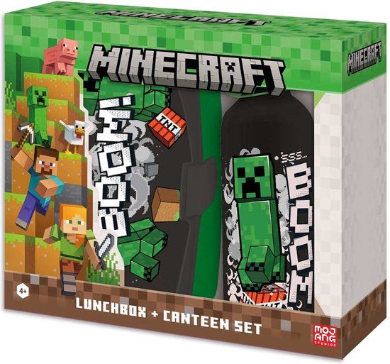 Minecraft Broodtrommel en Drinkfles - Schoolset - Zwart / Groen