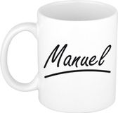 Bellatio Decorations Manuel Naam koffiemok - beker - met sierlijke letters - wit