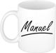 Bellatio Decorations Manuel Naam koffiemok - beker - met sierlijke letters - wit
