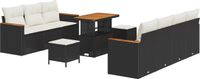 vidaXL Tuinbank - Set - 10 - st - Zwart - poly - rattan