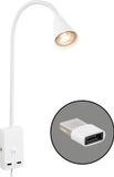 Briloner Justra Leeslamp - 2175016 - Zwenkbaar - 2 USB poorten - Stekkerbediening - Wit