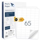 Raylu Paper - Zelfklevende witte etiketten A4 | 100 vellen | 65 stickers (38 x 21,2 mm)