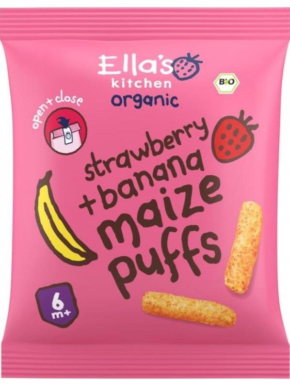 Maize puffs aardbei/banaan 6+ maanden bio 20g