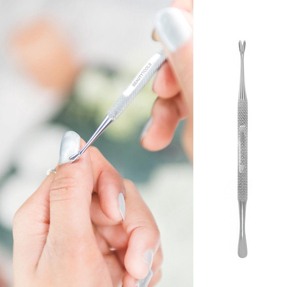 Beautytools.be BeautyTools MUST-HAVE Manicure Nagelriemverwijderaar / Mesje Voor Het Weghalen van Cuticles - Nagelriem Snijder - Dubbelzijdig (CT-0485) INOX