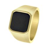 Lucardi Heren Goldplated zegelring met black agate