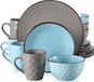 Wan GmbH Gris/Bleu Service de vaisselle - Carré - 16 pièces - Porcelaine - Utilisation pour 4 personnes