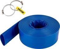 VEVOR Tuyau d'évacuation 76mmx32m Tuyau plat en PVC Tuyau d'évacuation de refoulement robuste avec colliers Résistant aux intempéries et aux fissures Idéal pour piscine et transfert d'eau Bleu