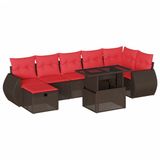 vidaXL 8-delige tuinbankset met kussens, bruin, polyrotan