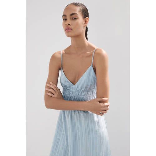 Mango Krijtstreep Midi Zomerjurk Lichtblauw