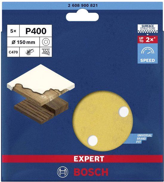 Bosch EXPERT C470 Excenterschuurpapier - Ø 150 mm - Korrel 400 - 5 stuks