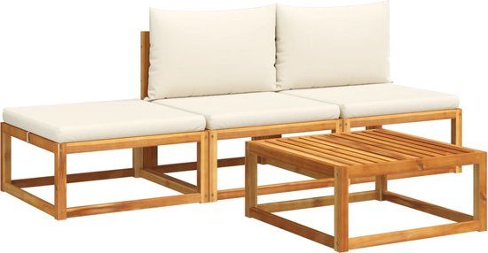 vidaXL 4-delige Loungeset met kussens massief acaciahout - Crème