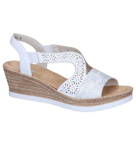 Rieker Dames Sandalen Wit Maat 41 - Leren Sandalen met Hak