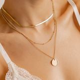 Hey Happiness Classy Lijn Layer Ketting Set Dames – Roestvrij Staal 18K Verguld – Verstelbaar – Met Cirkel Hanger – Goud