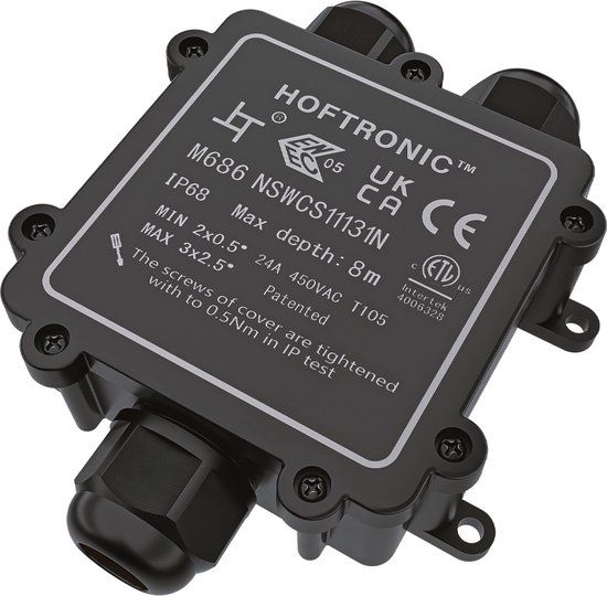 HOFTRONIC Lasdoos IP68 Waterdicht - 3 ingangen - Kabelverbinder Y-vorm - 4-11mm kabeldikte - Waterdichte Kabeldoorvoer Zwart