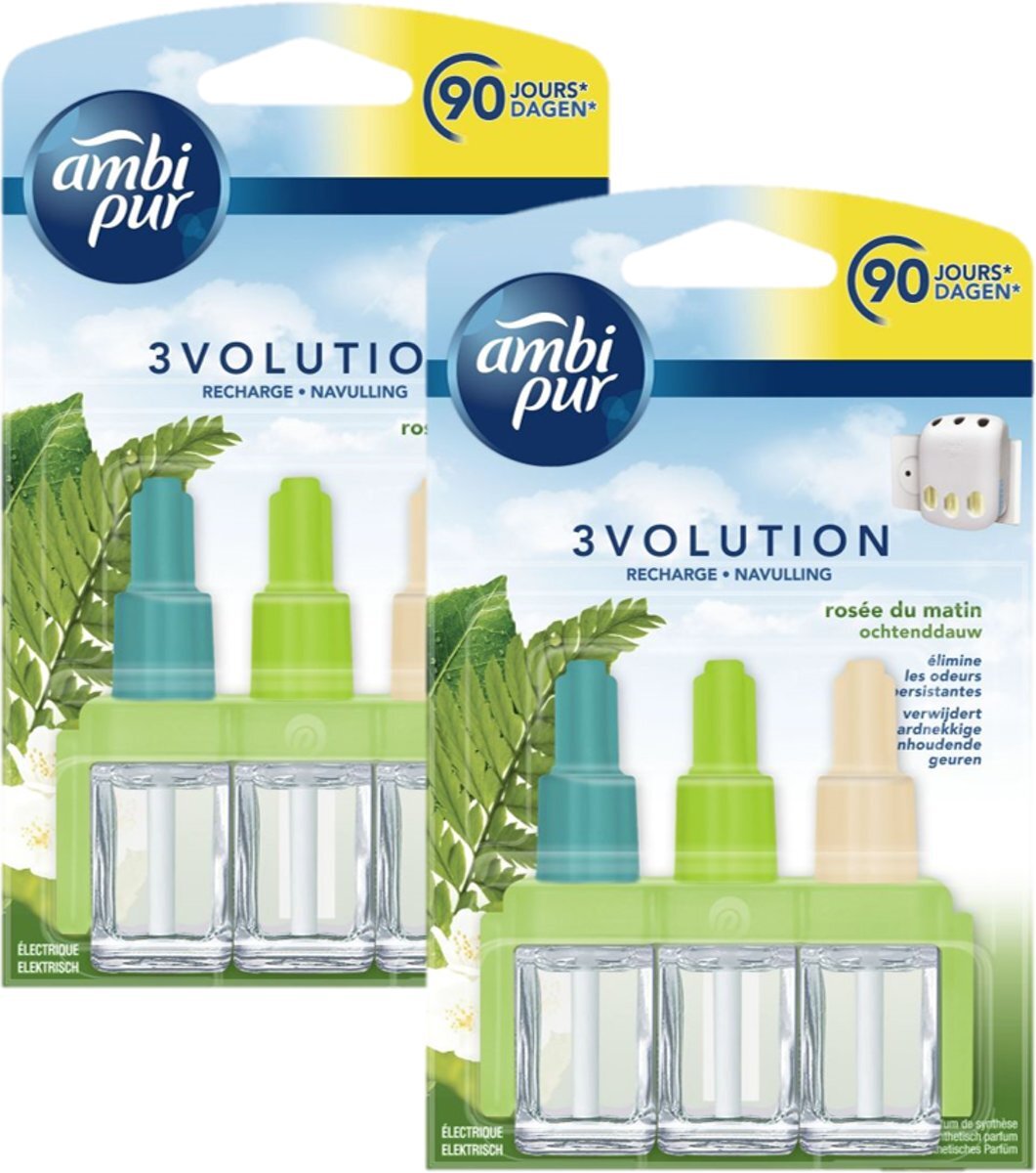 Ambi Pur - 3Volution - Luchtverfrisser navulling - Ochtend dauw - 20 ml - 2 stuks