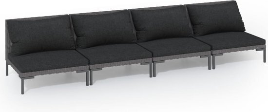 vidaXL 4-delige Loungeset met kussens poly rattan donkergrijs