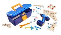 Eichhorn Construct Gereedschapskist, 65-delig constructiespeelgoed met boormachine, schroeven, bits en componenten, combineerbaar met alle sets, FSC-gecertificeerd hout, vanaf 3 jaar