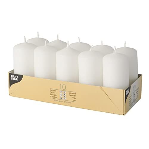 10 stompkaarsen Ø 40 mm · 90 mm wit