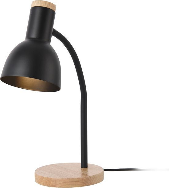 Tafellamp Woodley bureaulamp 37 cm houtkleurig en zwart E14