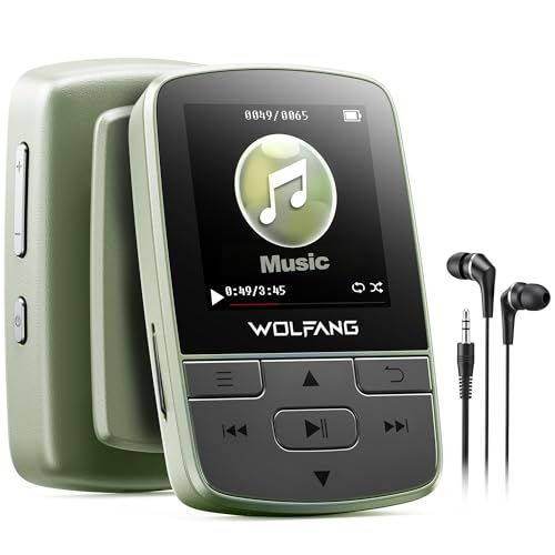 WOLFANG MP3-spelers met Bluetooth 5.2, sportclip, mini-formaat, weegt 1 oz, HiF FM-radio, spraakrecorder, inclusief oortelefoons (Groente)