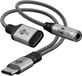 Goobay USB-C (m) naar 3,5mm Stereo Jack (v) en USB-C laadpoort - DAC - Nylon sleeve - 0,1 meter - Zwart