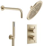Crosswater MPRO Regendoucheset Inbouw - 30cm hoofddouche - wandarm - staafhanddouche - geborsteld messing (goud)