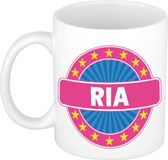 Bellatio Decorations - Ria voornaam - koffiemok - beker - wit/roze - 300 ml