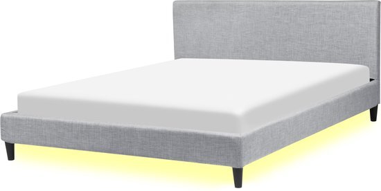 Beliani Gestoffeerd bed lichtgrijs met LED verlichting wit 180 x 200 cm FITOU