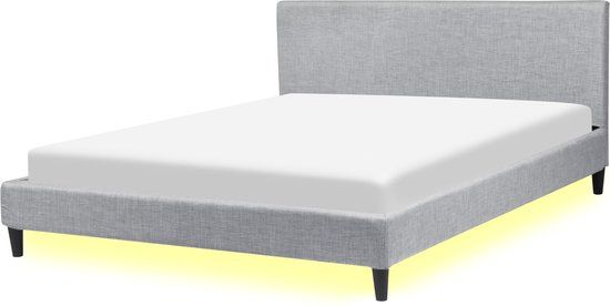 Beliani FITOU - Tweepersoonsbed - Grijs - 180x200cm - LED - Polyester