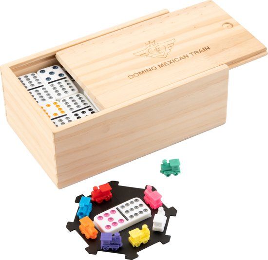 Engelhart Longfield Domino Dubbel 12 Mexican Train - Houten Kist - Denkspel