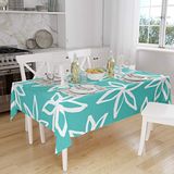 Bonamaison Tafelkleed, Anti-Mold, Sneldrogend, Waterdicht, 100% Polyester Tafellaken, Turkoois, wit, 140 x 160 Cm