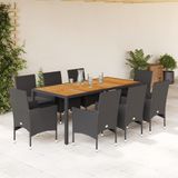 Maison Exclusive - Ensemble de jardin pour le jardin, 9 pièces, avec coussins, polyrotin noir et bois d'acacia
