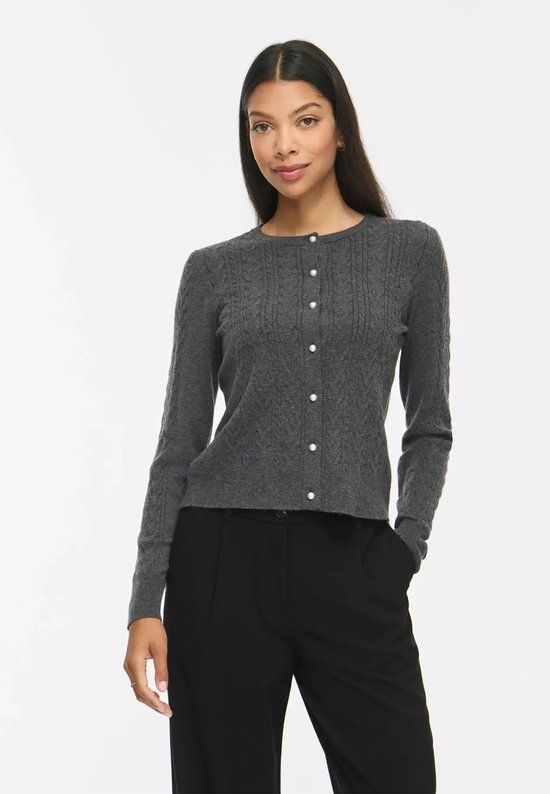 Vila Vest Vikerry Cable L/s Knit Cardigan-noo 14115309 Dark Grey Melange Dames Maat - M