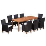 vidaXL 9-delige Bartafel Tuinset Poly Rattan Zwart en Bruin