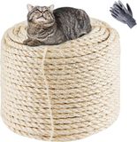 Merkloos / Sans marque Wan GmbH Natuurlijk sisal touw 8mm x 60m - Vervanging kat krabpaal touw - Met handschoenen - Wit Krabpaal